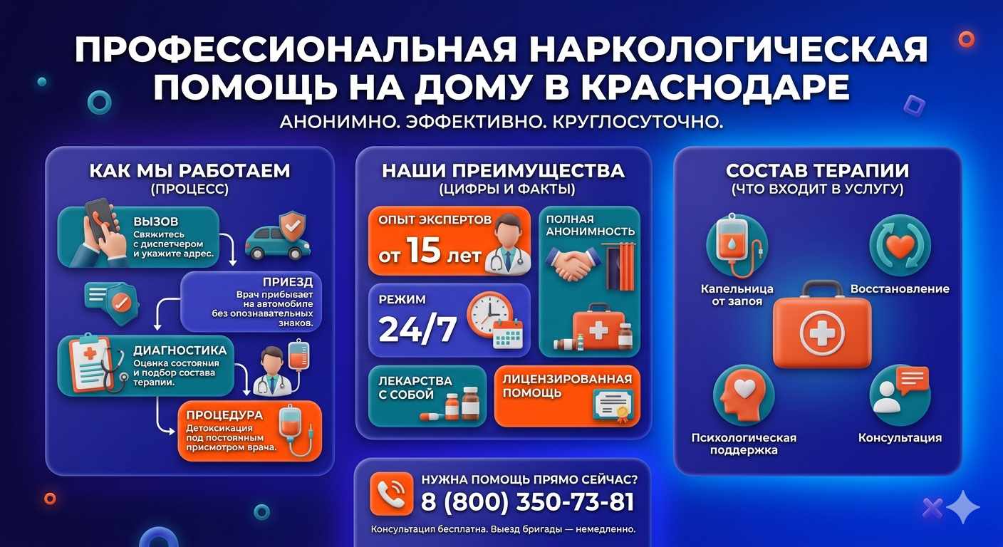 Инфографика о принципах лечения алкоголизма на дому в Михайловке: этапы вызова нарколога, преимущества анонимной детоксикации и состав медицинской помощи.
